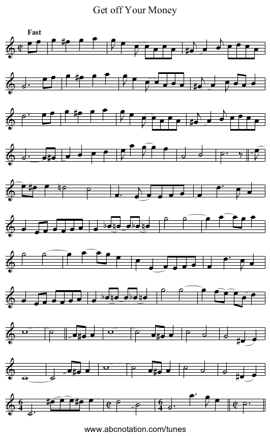 Get off Your Money - staff notation