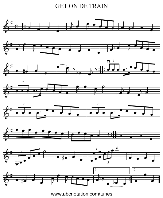 GET ON DE TRAIN - staff notation