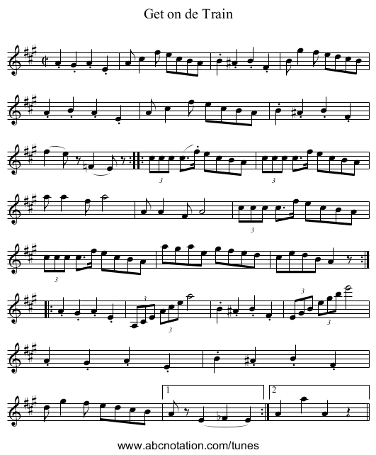 Get on de Train - staff notation