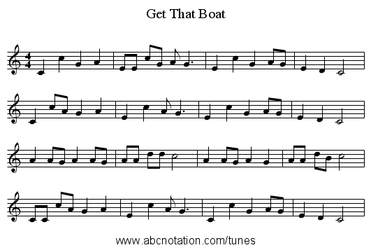 Get That Boat - staff notation