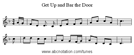 Get Up and Bar the Door - staff notation