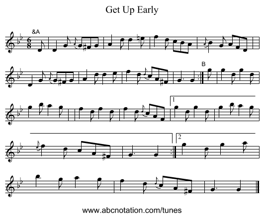 Get Up Early - staff notation