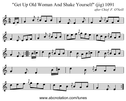 Get Up Old Woman And Shake Yourself (jig) 1091 - staff notation
