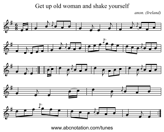 Get up old woman and shake yourself - staff notation