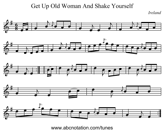 Get Up Old Woman And Shake Yourself - staff notation