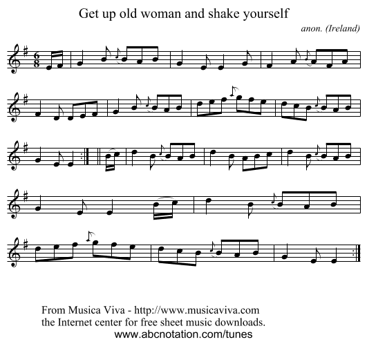 Get up old woman and shake yourself - staff notation