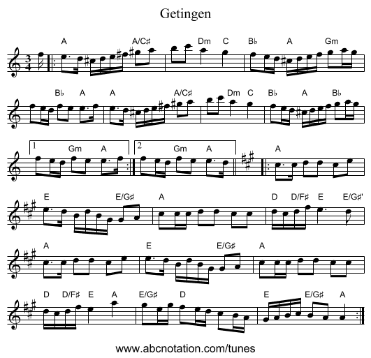 Getingen - staff notation