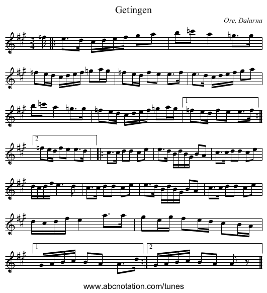 Getingen - staff notation