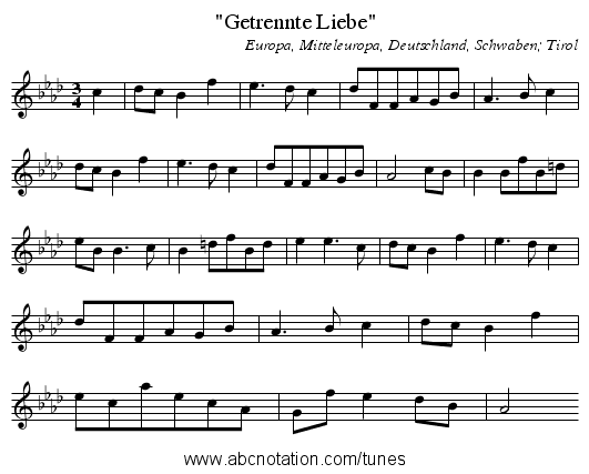 Getrennte Liebe - staff notation