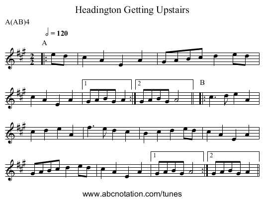 Getting Upstairs, Headington - staff notation