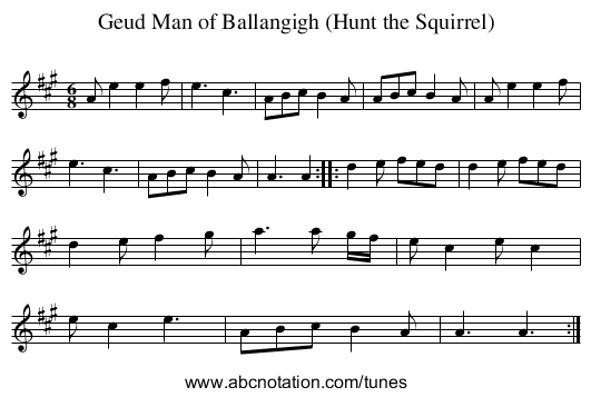 Geud Man of Ballangigh (Hunt the Squirrel) - staff notation