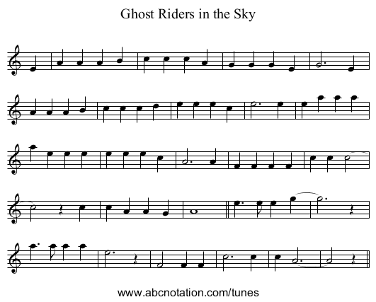 Ghost Riders in the Sky - staff notation