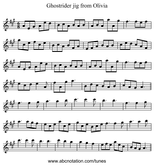 Ghostrider jig from Olivia - staff notation
