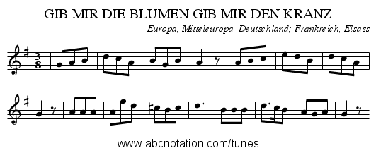GIB MIR DIE BLUMEN GIB MIR DEN KRANZ - staff notation