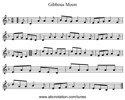 Gibbous Moon - staff notation