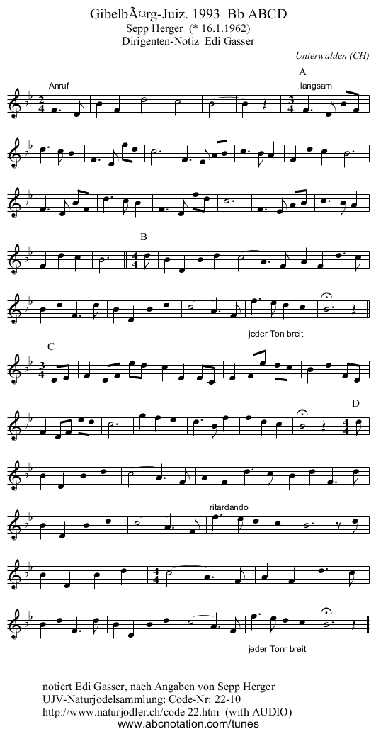 GibelbÃ¤rg-Juiz. 1993  Bb ABCD - staff notation