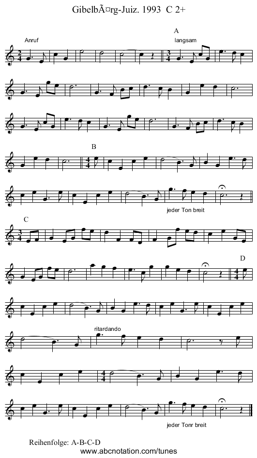 GibelbÃ¤rg-Juiz. 1993  C 2+ - staff notation