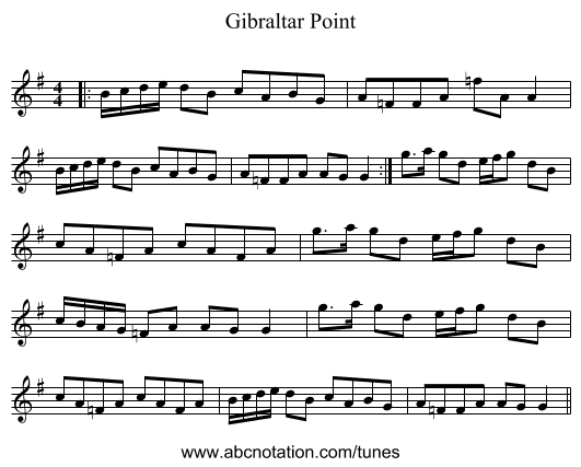 Gibraltar Point - staff notation