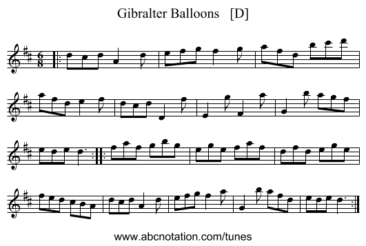 Gibralter Balloons   [D] - staff notation