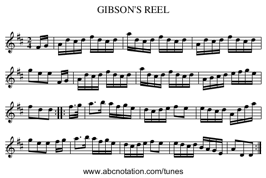 GIBSON'S REEL - staff notation