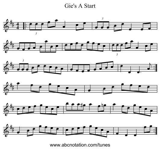 Gie's A Start - staff notation