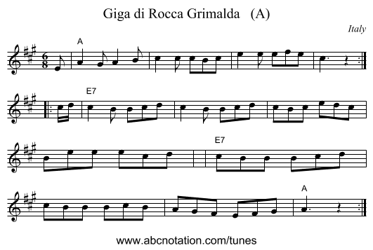 Giga di Rocca Grimalda   (A) - staff notation