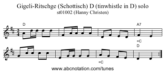 Gigeli-Ritschge (Schottisch) D (tinwhistle in D) solo - staff notation