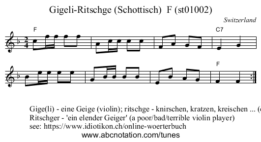 Gigeli-Ritschge (Schottisch)  F (st01002) - staff notation