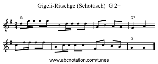Gigeli-Ritschge (Schottisch) G 2+ - staff notation