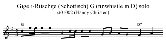 Gigeli-Ritschge (Schottisch) G (tinwhistle in D) solo - staff notation