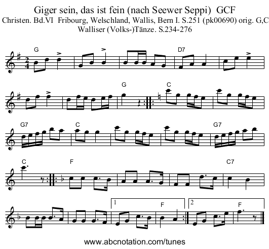 Giger sein, das ist fein (nach Seewer Seppi)  GCF - staff notation