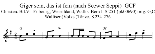 Giger sein, das ist fein (nach Seewer Seppi)  GCF - staff notation