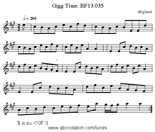 Gigg Time. BF13.035 - staff notation