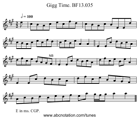 Gigg Time. BF13.035 - staff notation