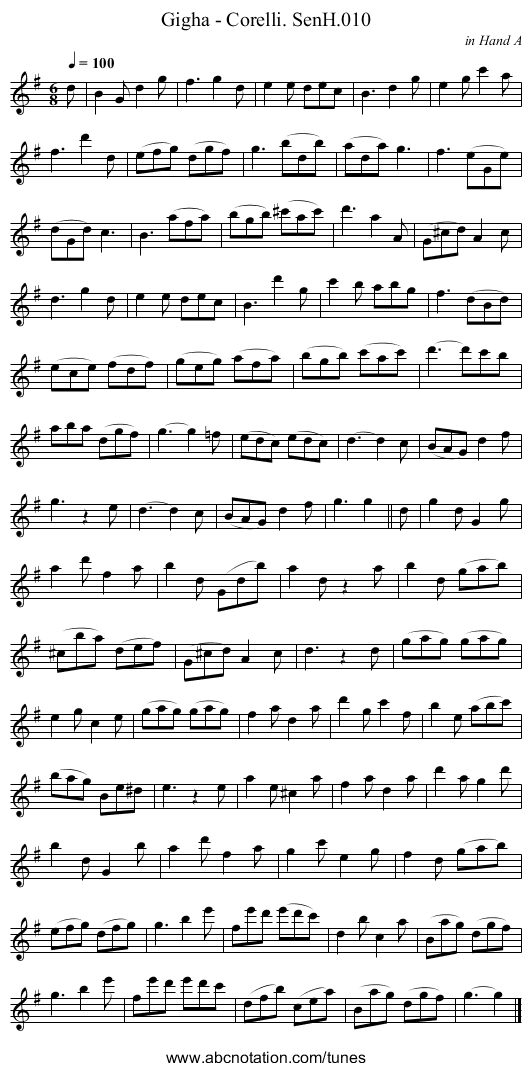 Gigha - Corelli. SenH.010 - staff notation
