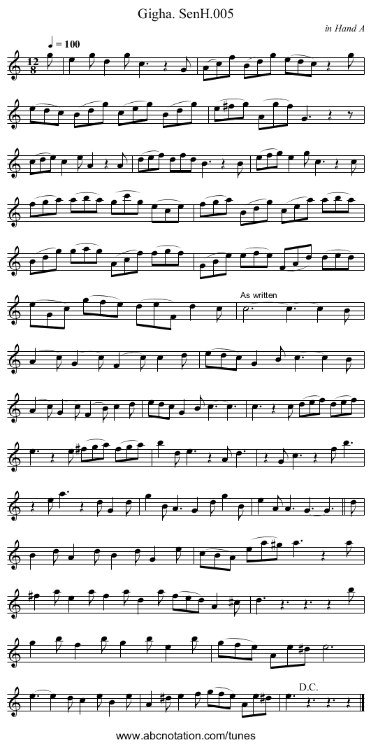 Gigha. SenH.005 - staff notation