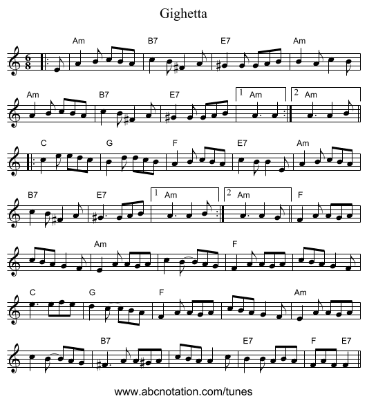 Gighetta - staff notation