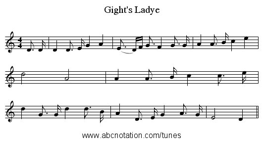 Gight's Ladye - staff notation