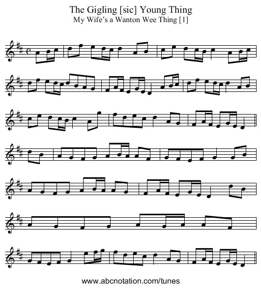 Gigling [sic] Young Thing, The - staff notation