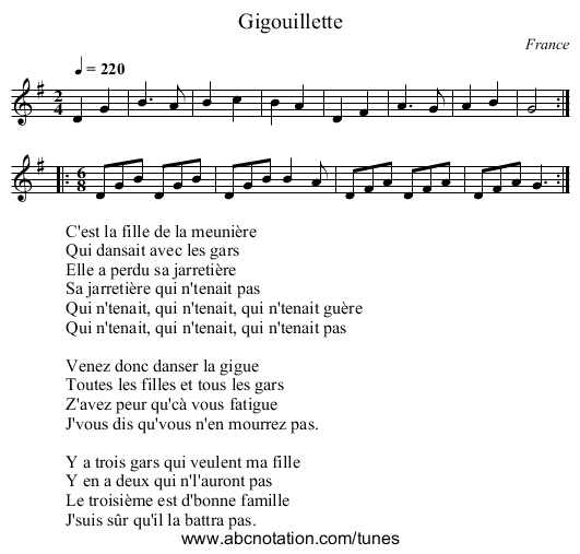 Gigouillette - staff notation