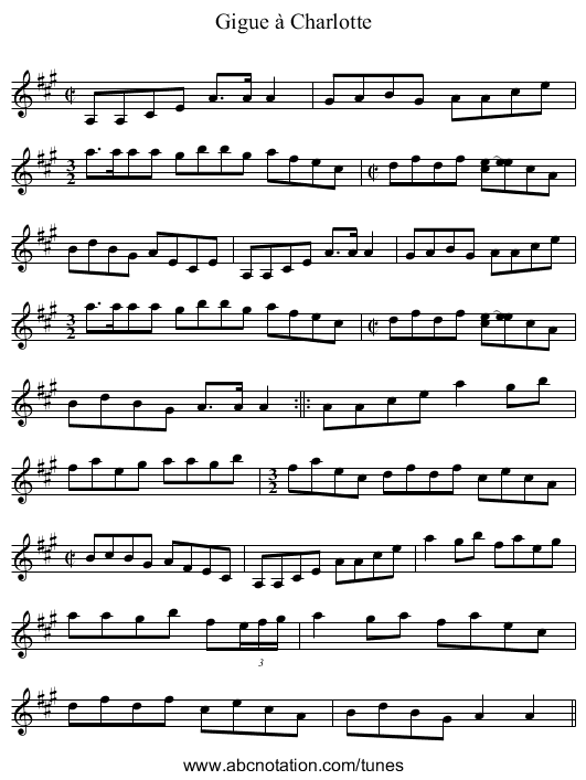 Gigue à Charlotte - staff notation