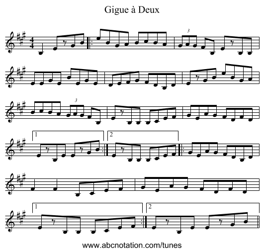 Gigue à Deux - staff notation