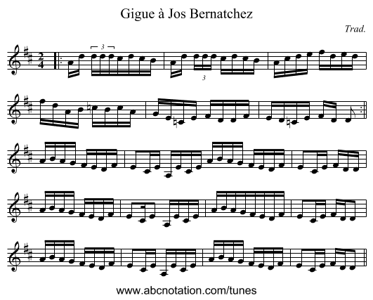 Gigue à Jos Bernatchez - staff notation