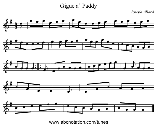 Gigue a` Paddy - staff notation