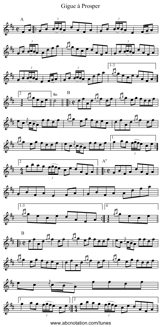 Gigue à Prosper - staff notation