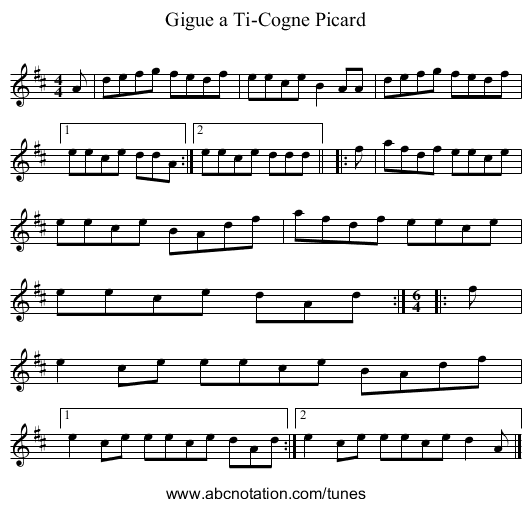 Gigue a Ti-Cogne Picard - staff notation