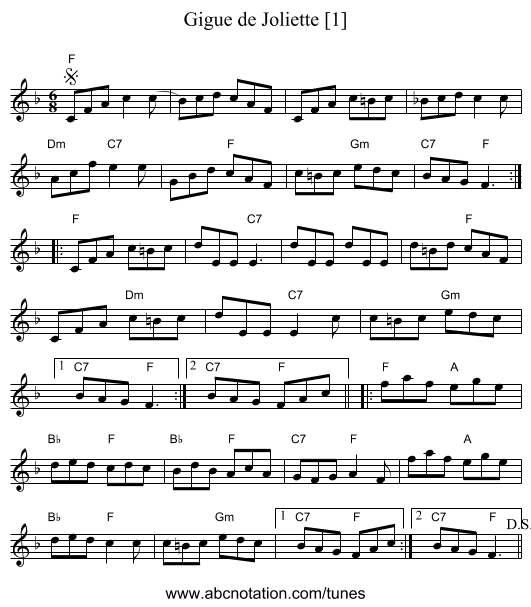 Gigue de Joliette [1] - staff notation