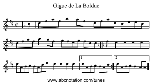 Gigue de La Bolduc - staff notation