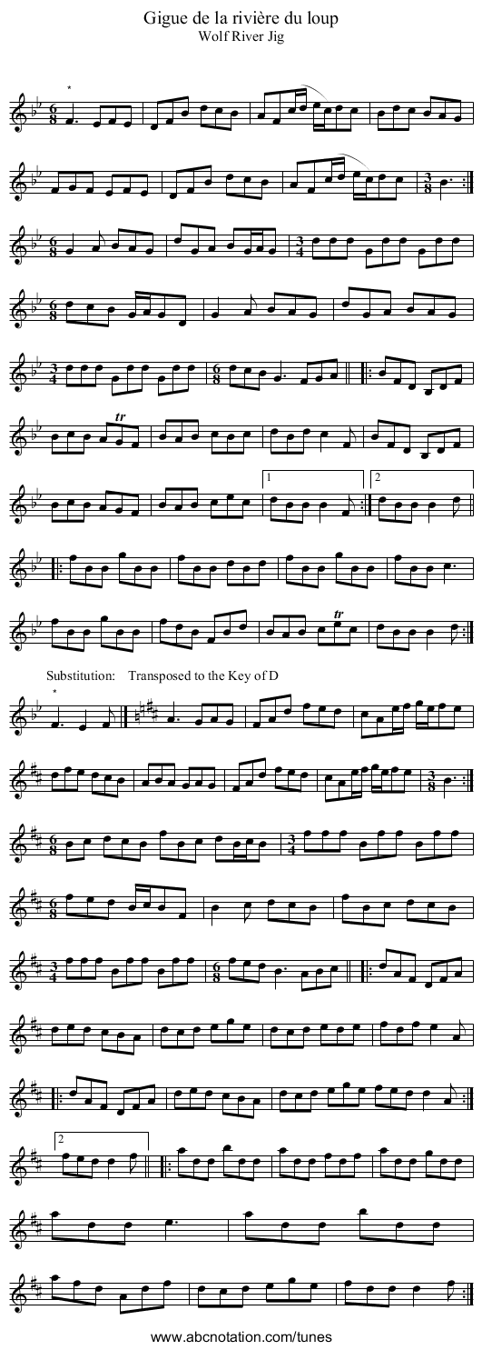 Gigue de la rivière du loup - staff notation