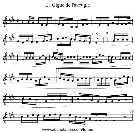 Gigue de l'aveugle, La - staff notation